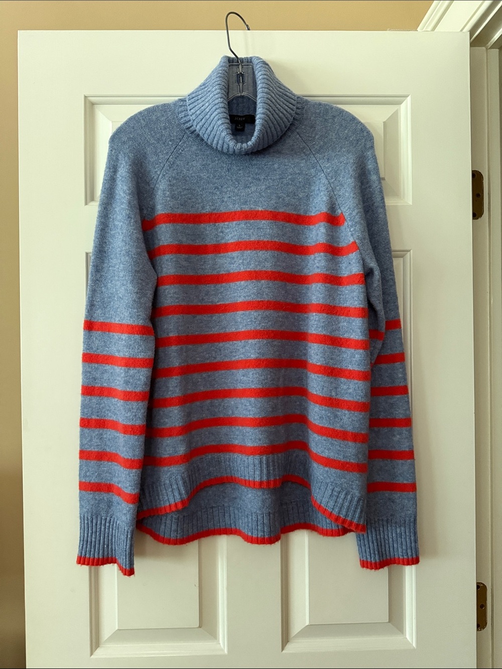 J. Crew Blue and Red Striped Turtleneck Sweater